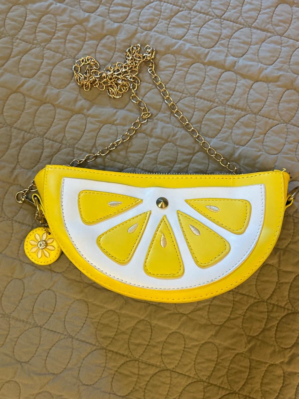 Lemon Slice Crossbody Purse with Flower Charm & Gold Chain